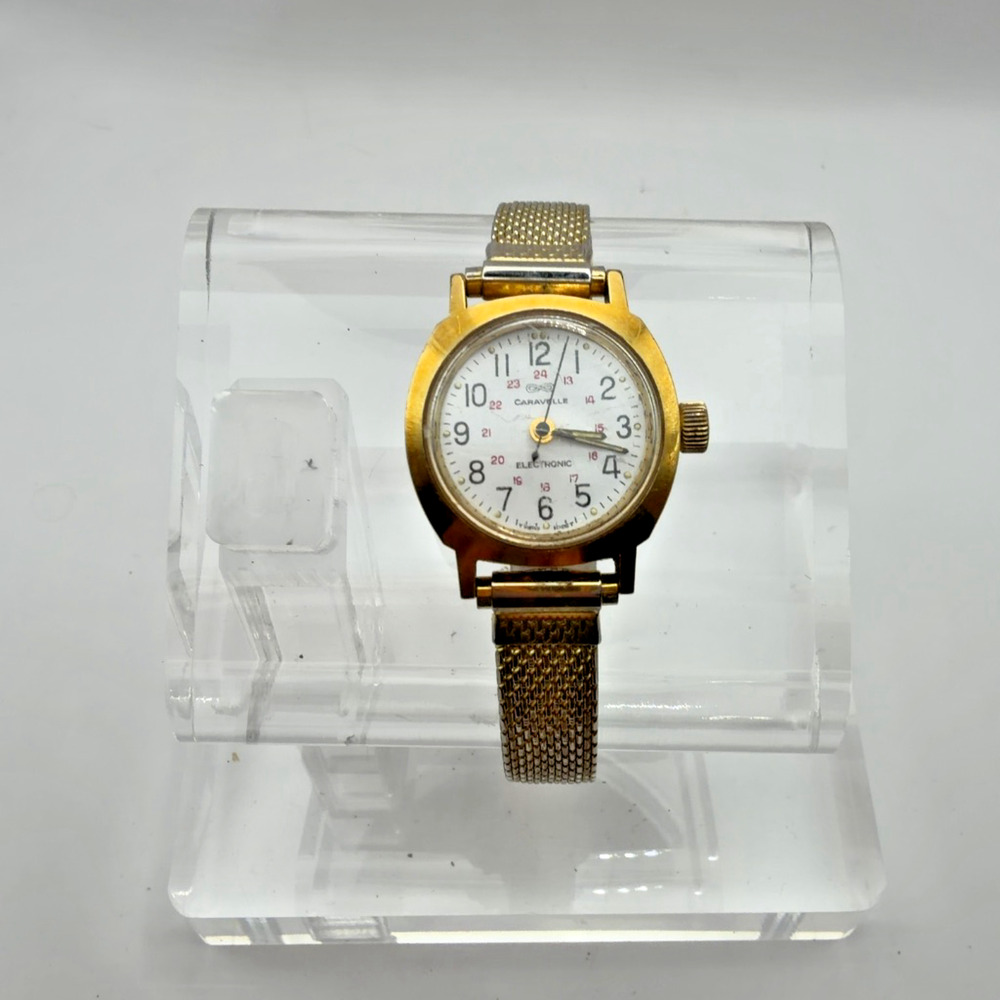 Caravelle Electronic Ladies Wristwatch Gold Tone Mesh Band For Parts